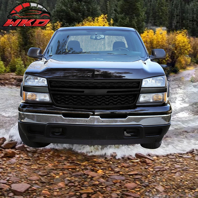 Fits 05-07 Silverado 1500 2500HD 3500 Front Bumper Hood Grille - Gloss Black