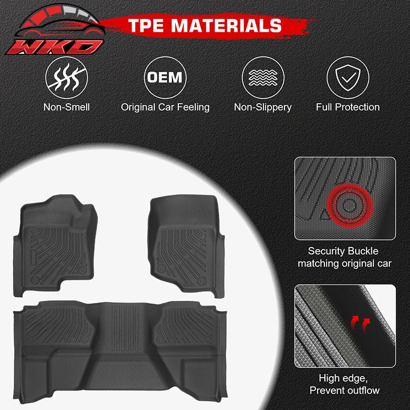 For 07-13 Silverado Sierra 1500 2500 3500 HD Extended Cab TPE Floor Mats Carpets