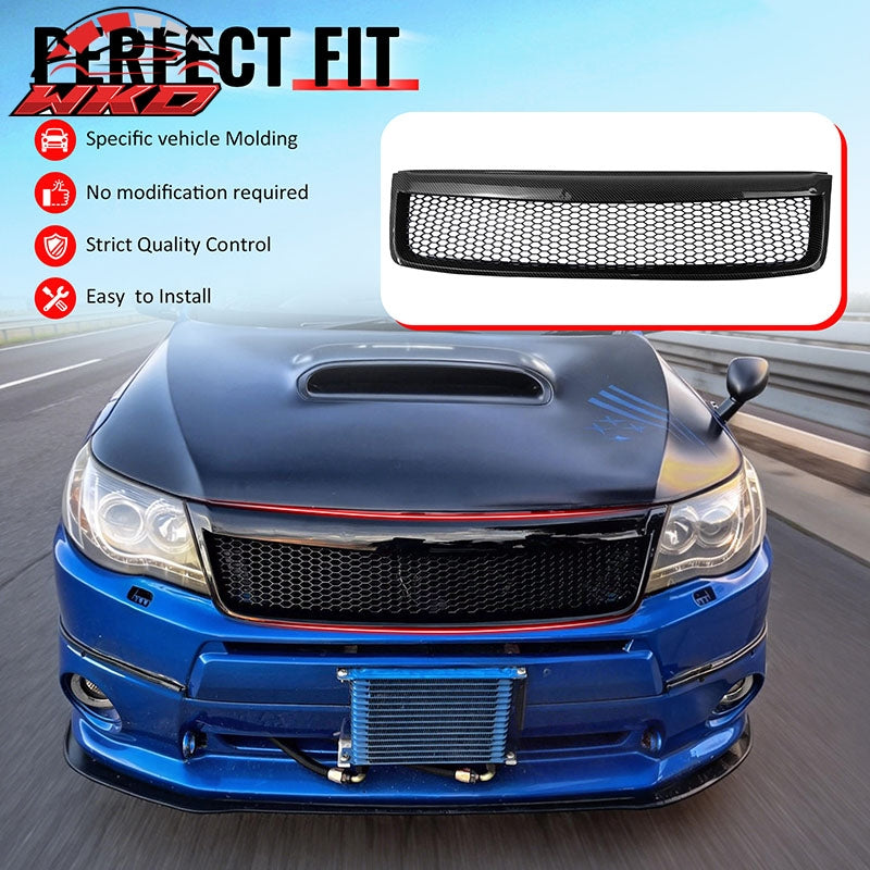 Fits 09-13 Subaru Forester Carbon Fiber Print Honeycomb Style Upper Grille ABS