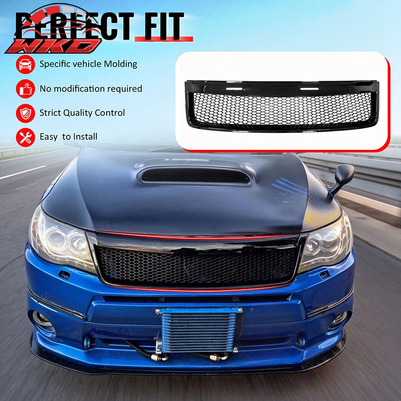 Fits 09-13 Subaru Forester Gloss Black Honeycomb Style Front Upper Grille ABS