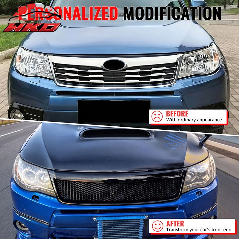 Fits 09-13 Subaru Forester Gloss Black Honeycomb Style Front Upper Grille ABS