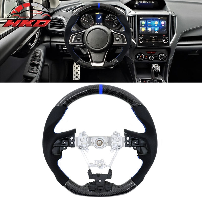 Wholesale 17-23 Impreza Carbon Fiber Steering Wheel Alcantara Blue Stitch & Indicator - Wikond Auto