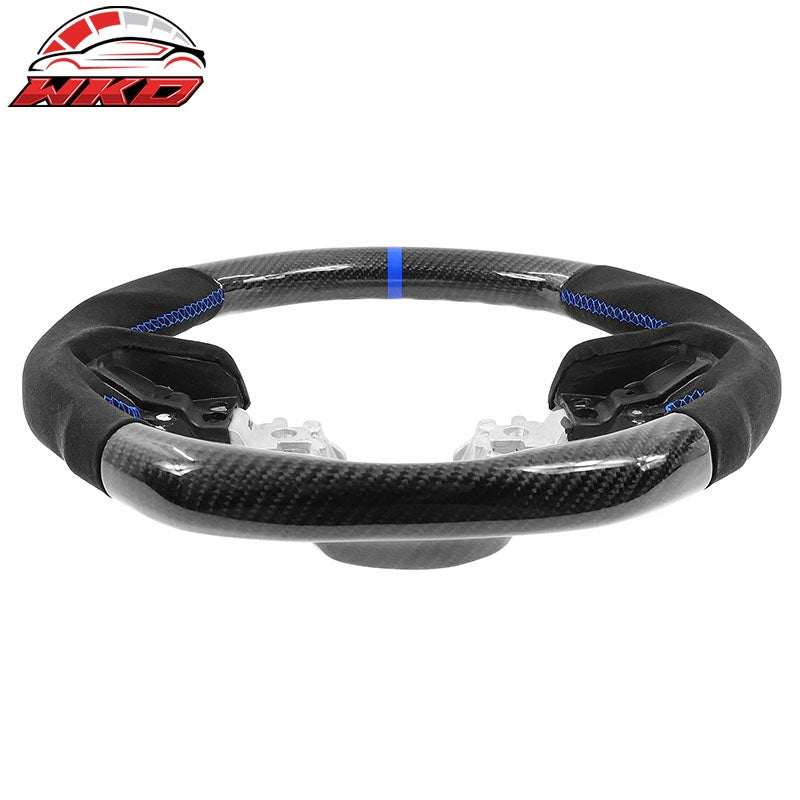 Wholesale 17-23 Impreza Carbon Fiber Steering Wheel Alcantara Blue Stitch & Indicator - Wikond Auto