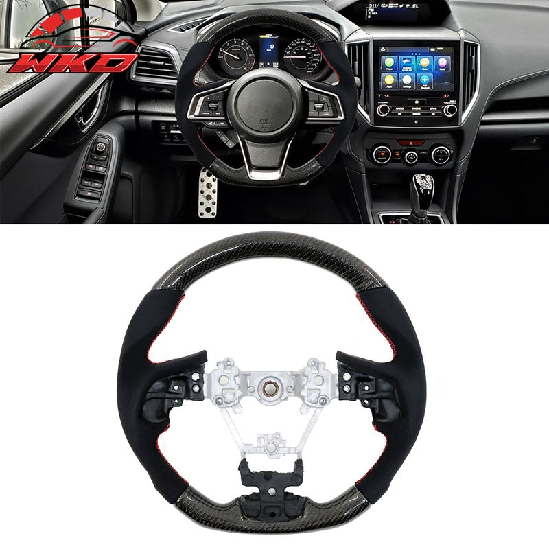 Fits 17-23 Subaru Impreza Carbon Fiber Steering Wheel Alcantara With Red Stitch