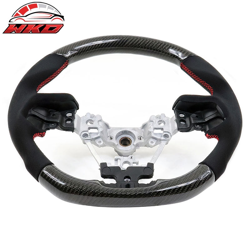 Fits 17-23 Subaru Impreza Carbon Fiber Steering Wheel Alcantara With Red Stitch