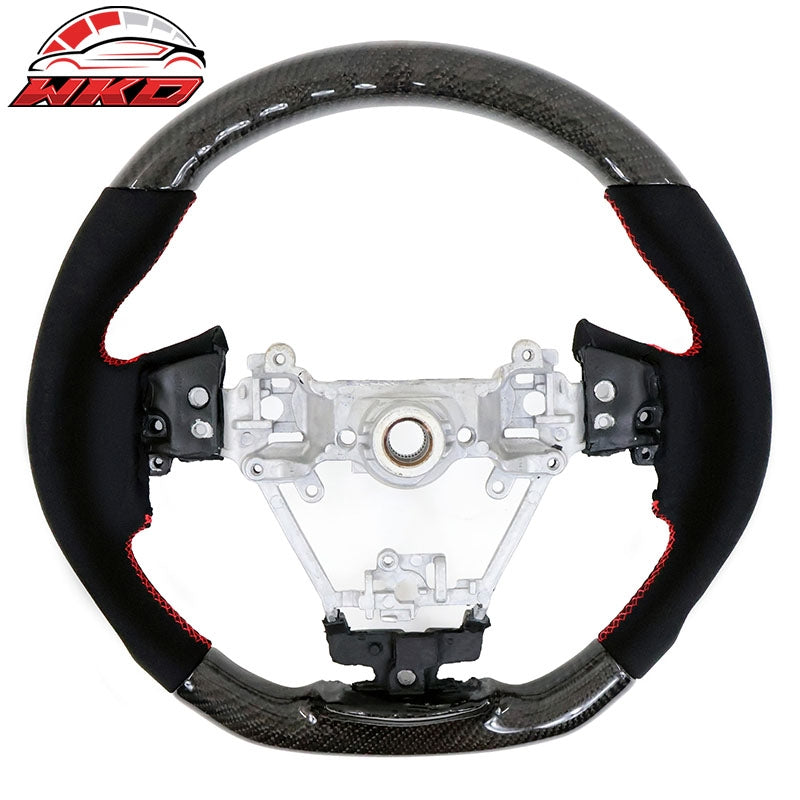 Fits 17-23 Subaru Impreza Carbon Fiber Steering Wheel Alcantara With Red Stitch