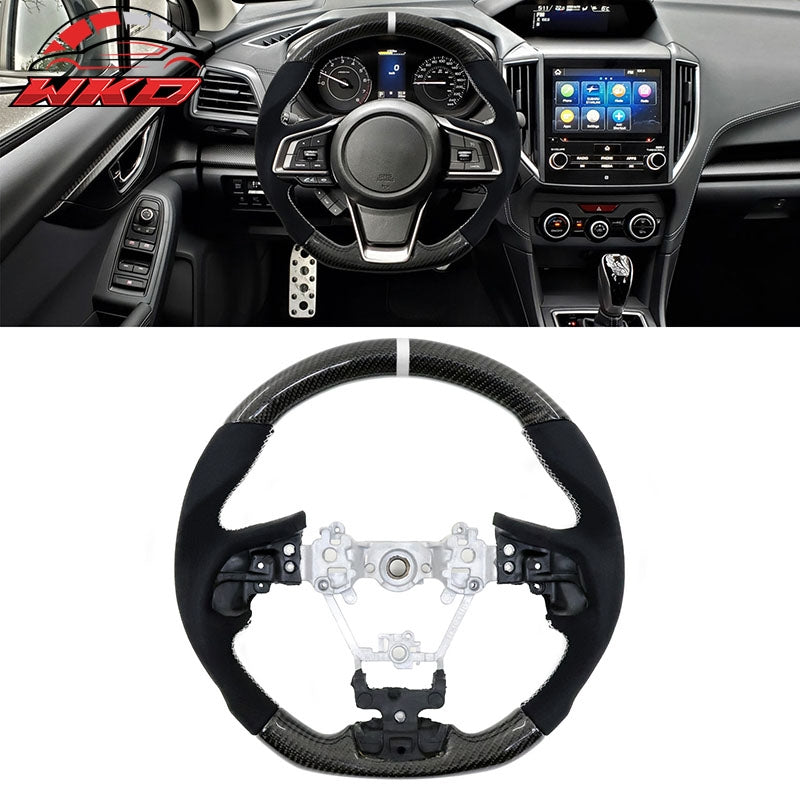 Fits 17-23 Impreza Carbon Fiber Steering Wheel Alcantara White Stitch w/ Ring