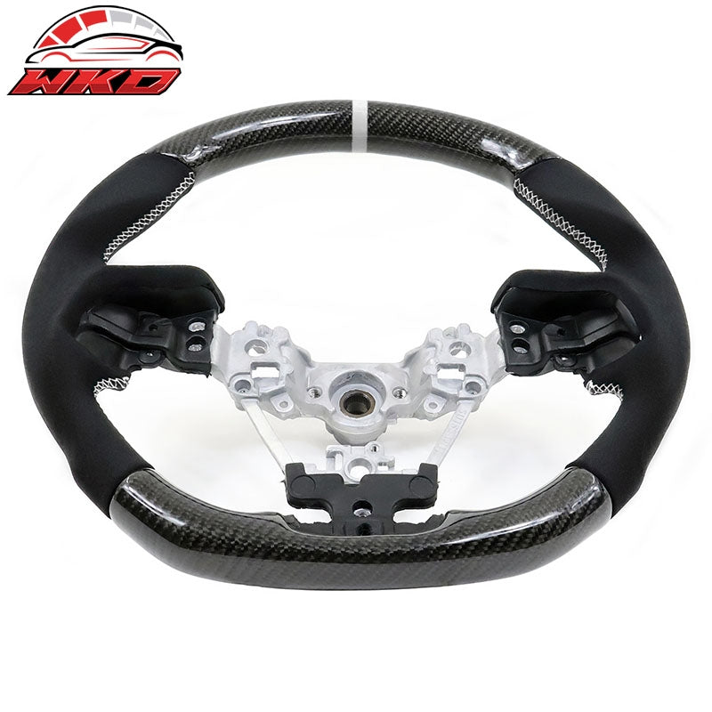 Fits 17-23 Impreza Carbon Fiber Steering Wheel Alcantara White Stitch w/ Ring