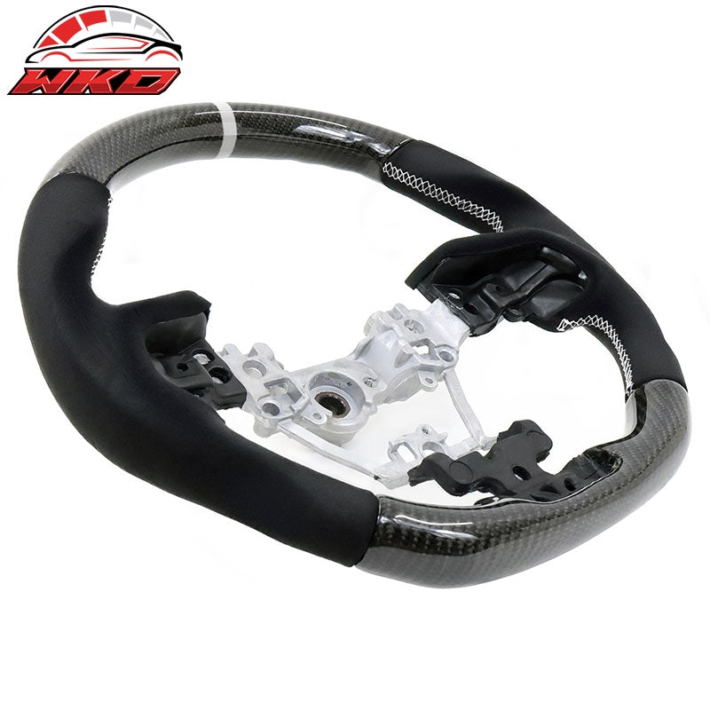 Fits 17-23 Impreza Carbon Fiber Steering Wheel Alcantara White Stitch w/ Ring