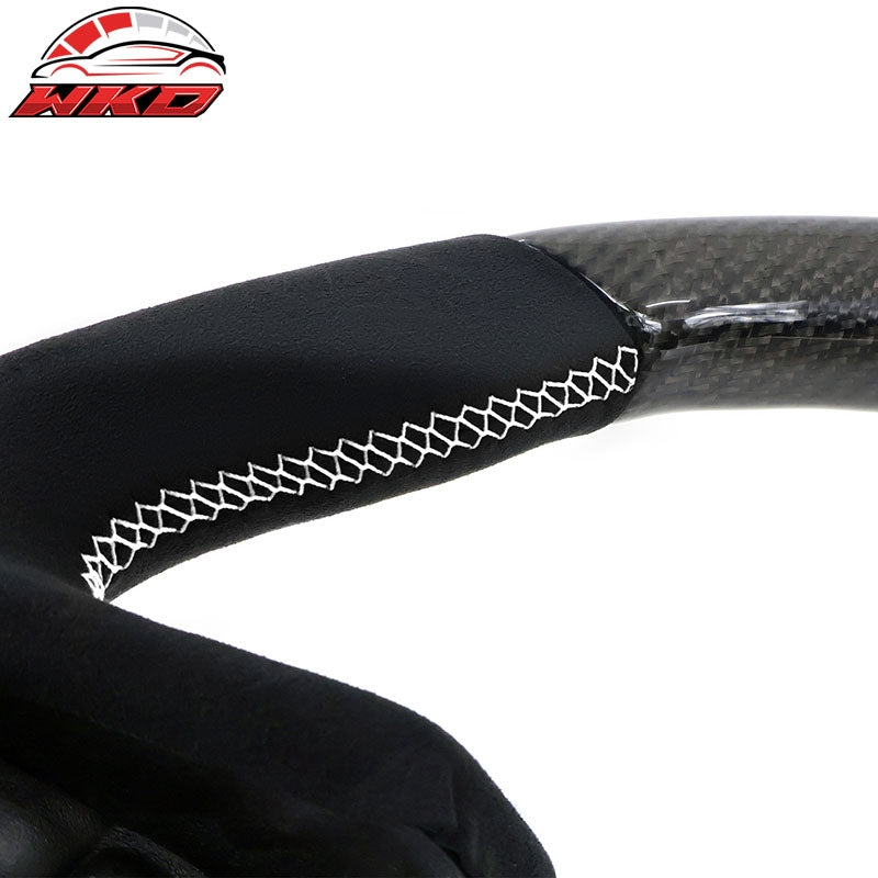 Fits 17-23 Impreza Carbon Fiber Steering Wheel Alcantara White Stitch w/ Ring