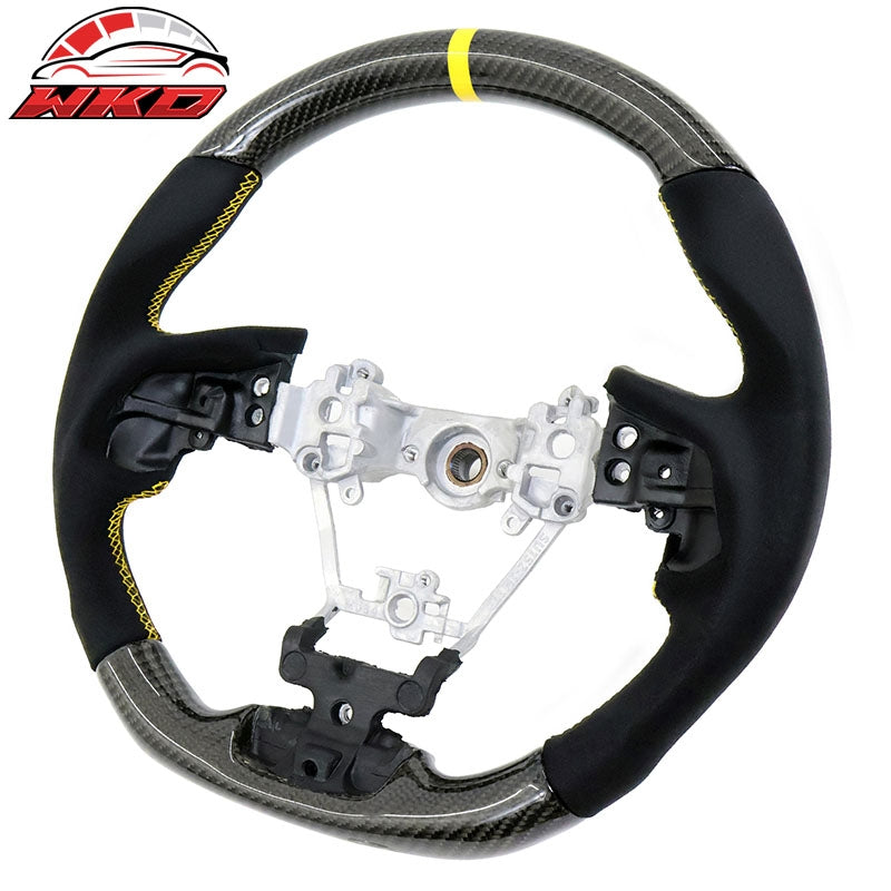 Wholesale 17-23 Impreza Carbon Fiber Steering Wheel Alcantara Yellow Stitch w/ Ring