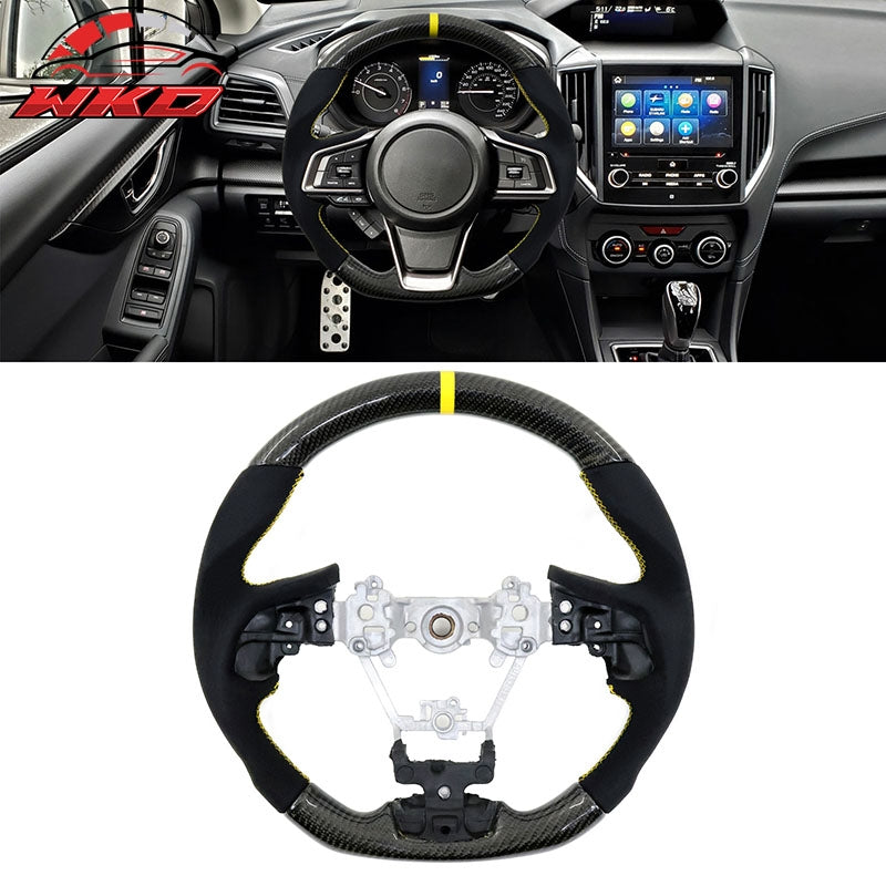 Fits 17-23 Impreza Carbon Fiber Steering Wheel Alcantara Yellow Stitch w/ Ring