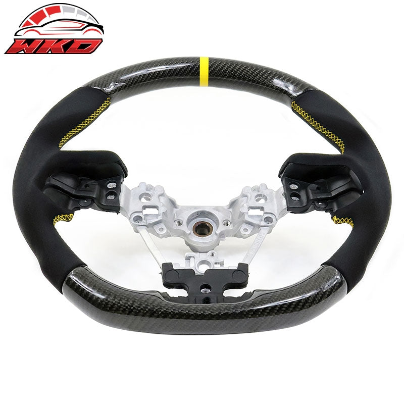 Fits 17-23 Impreza Carbon Fiber Steering Wheel Alcantara Yellow Stitch w/ Ring