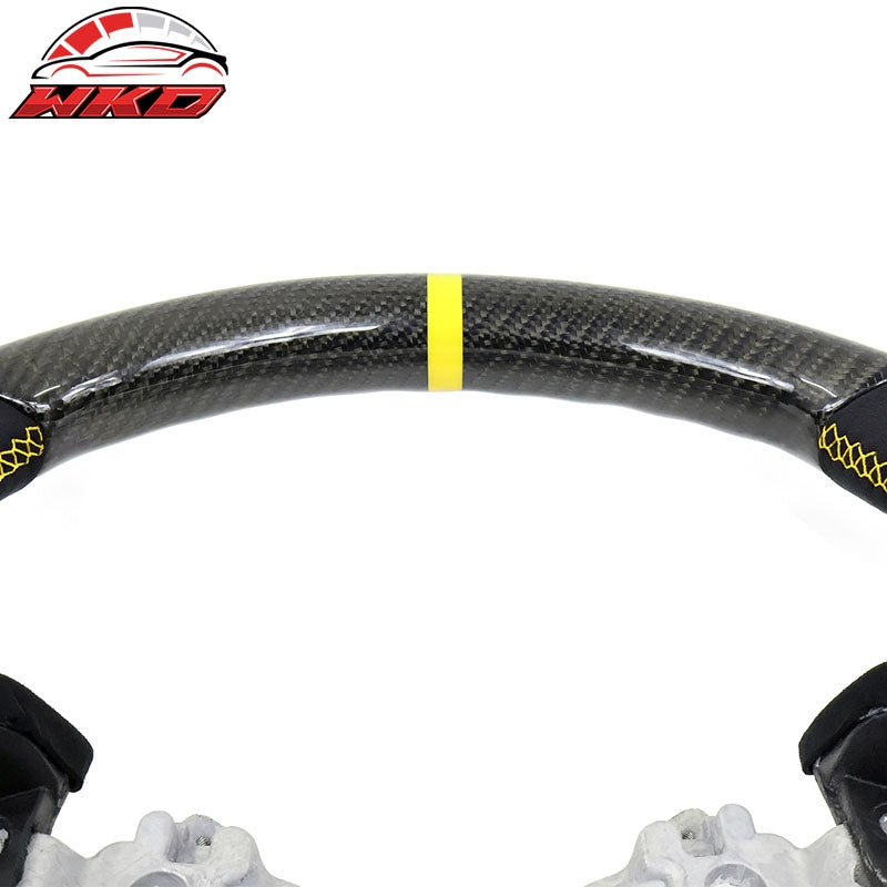 Fits 17-23 Impreza Carbon Fiber Steering Wheel Alcantara Yellow Stitch w/ Ring