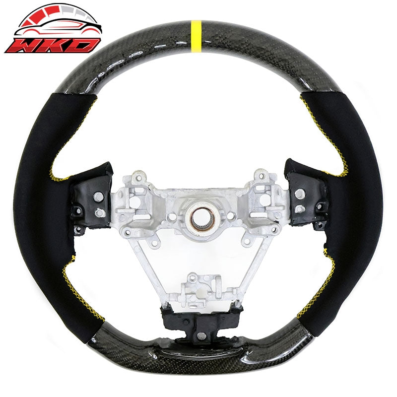 Fits 17-23 Impreza Carbon Fiber Steering Wheel Alcantara Yellow Stitch w/ Ring