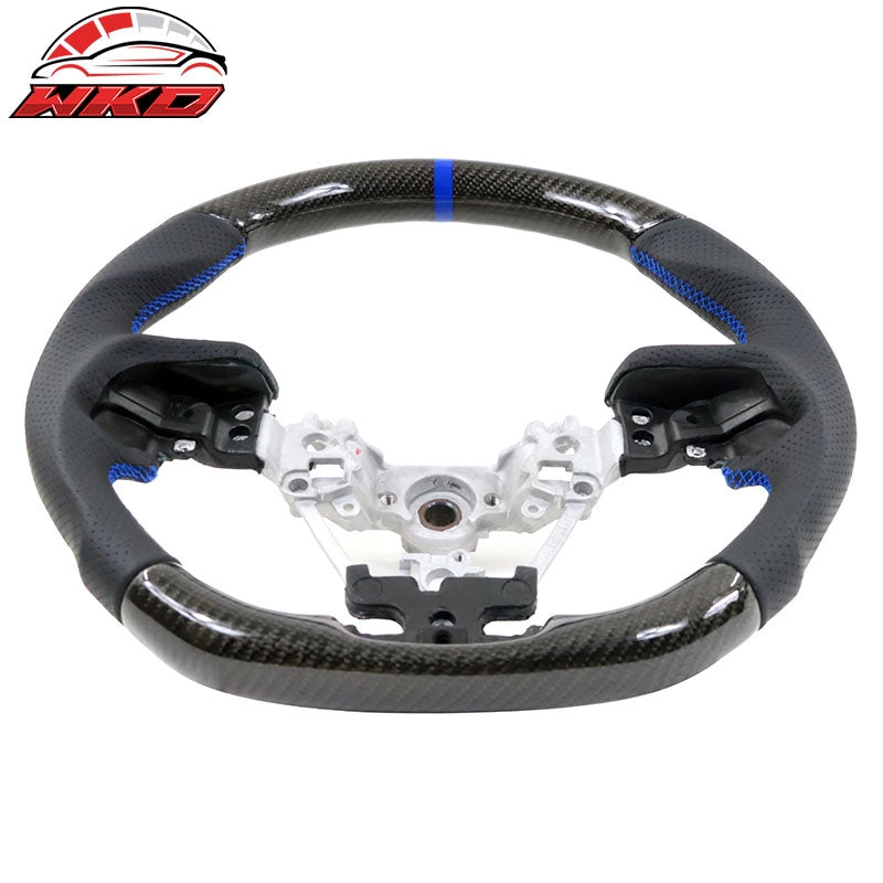 Wholesale 17-23 Impreza Carbon Fiber Leather Steering Wheel Blue Stitch & Indicator
