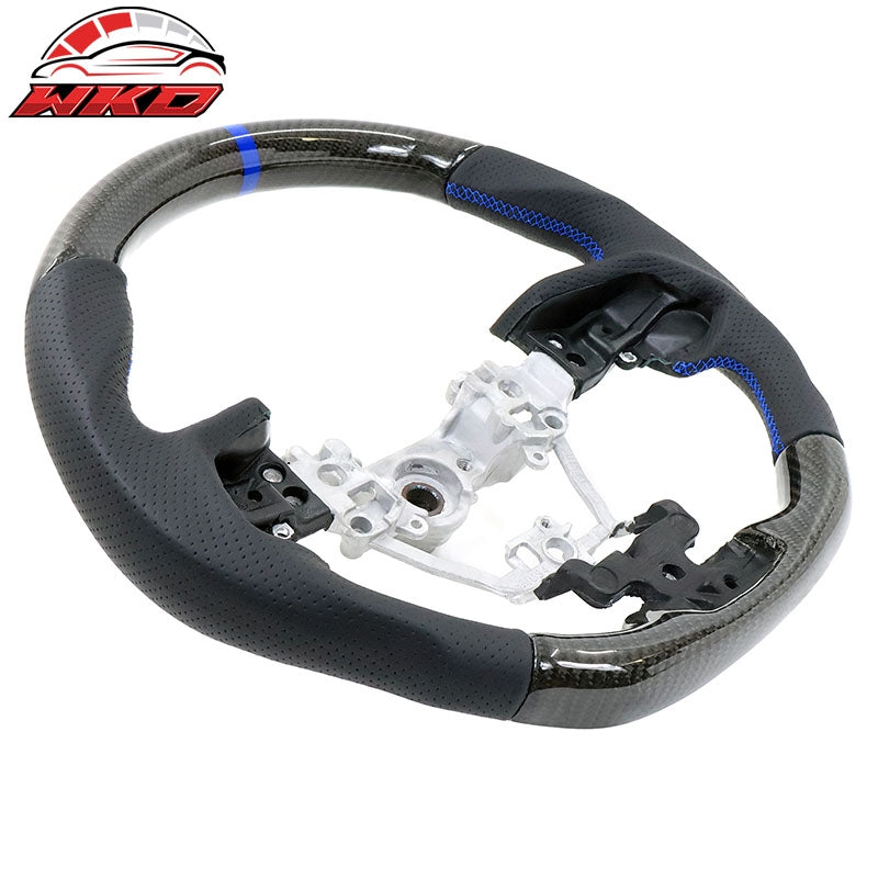 Fits 17-23 Impreza Carbon Fiber Leather Steering Wheel Blue Stitch & Indicator