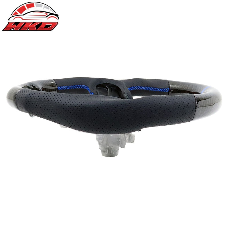 Fits 17-23 Impreza Carbon Fiber Leather Steering Wheel Blue Stitch & Indicator