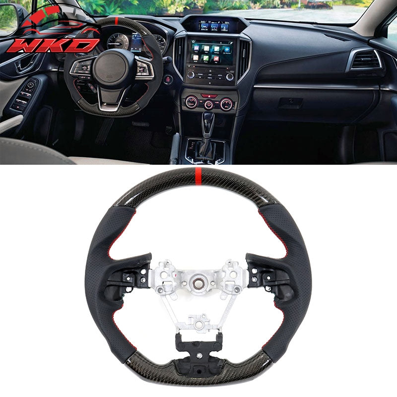 Fits 17-23 Impreza Carbon Fiber Leather Steering Wheel Red Stitch & Indicator