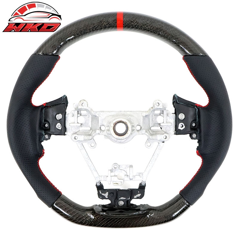 Fits 17-23 Impreza Carbon Fiber Leather Steering Wheel Red Stitch & Indicator