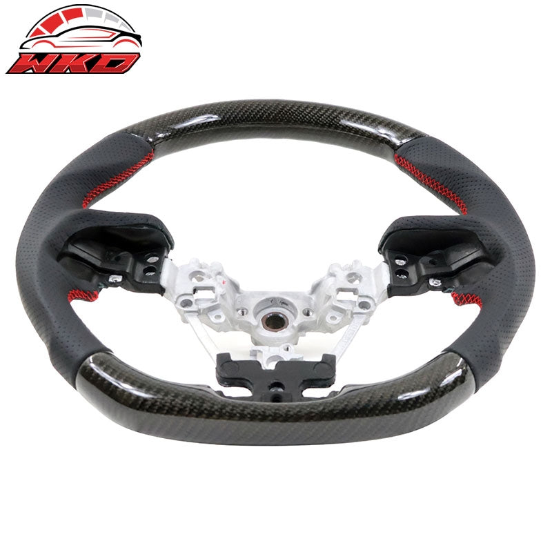 Fits 17-23 Impreza Carbon Fiber Perforated Leather Steering Wheel Red Stitch