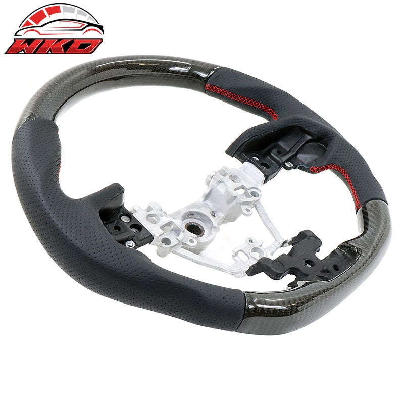Fits 17-23 Impreza Carbon Fiber Perforated Leather Steering Wheel Red Stitch