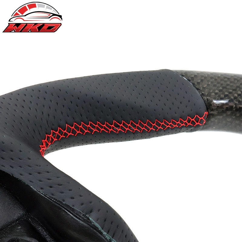 Fits 17-23 Impreza Carbon Fiber Perforated Leather Steering Wheel Red Stitch