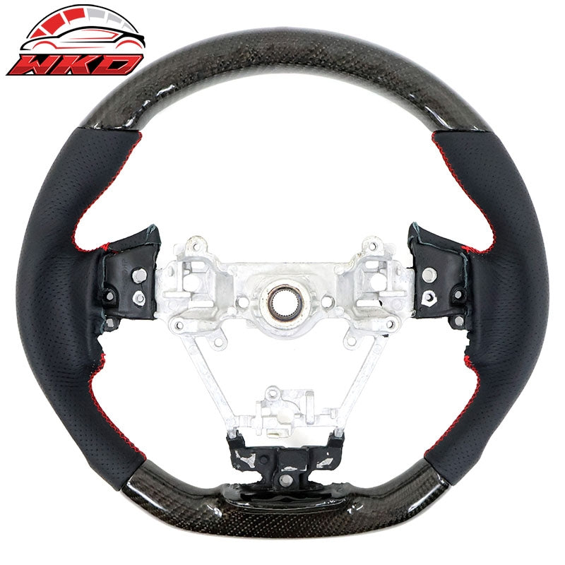 Fits 17-23 Impreza Carbon Fiber Perforated Leather Steering Wheel Red Stitch