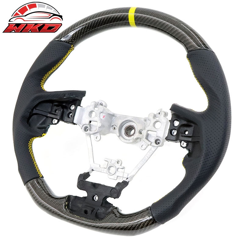 Fits 17-23 Impreza Carbon Fiber Leather Steering Wheel Yellow Stitch & Indicator