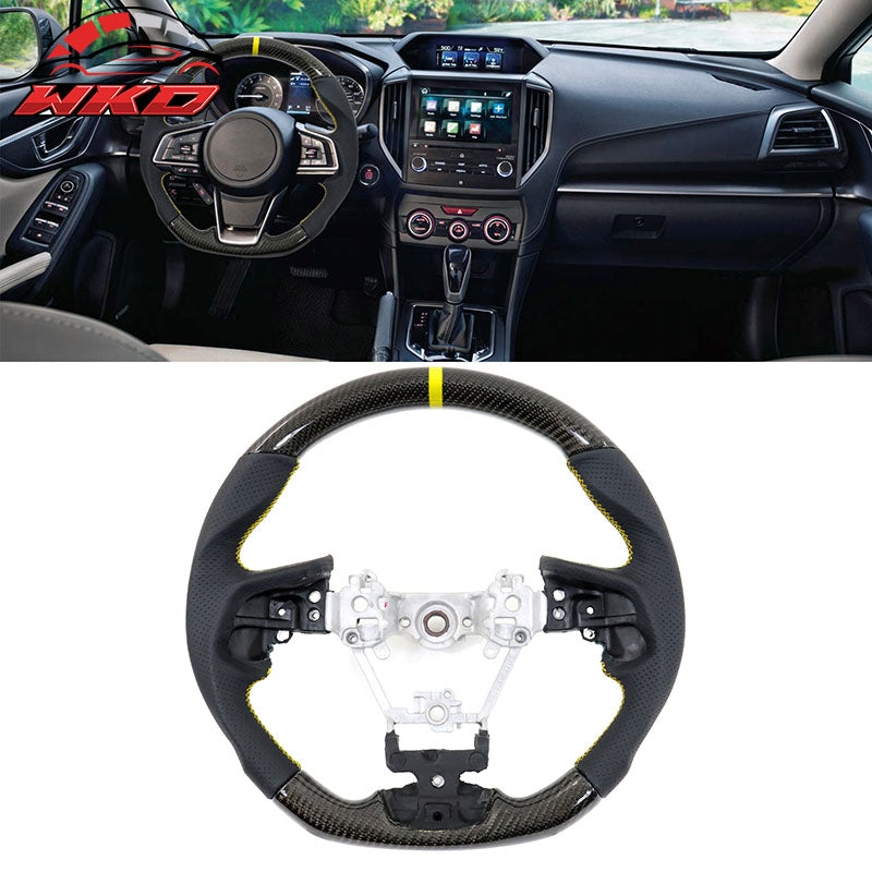 Fits 17-23 Impreza Carbon Fiber Leather Steering Wheel Yellow Stitch & Indicator