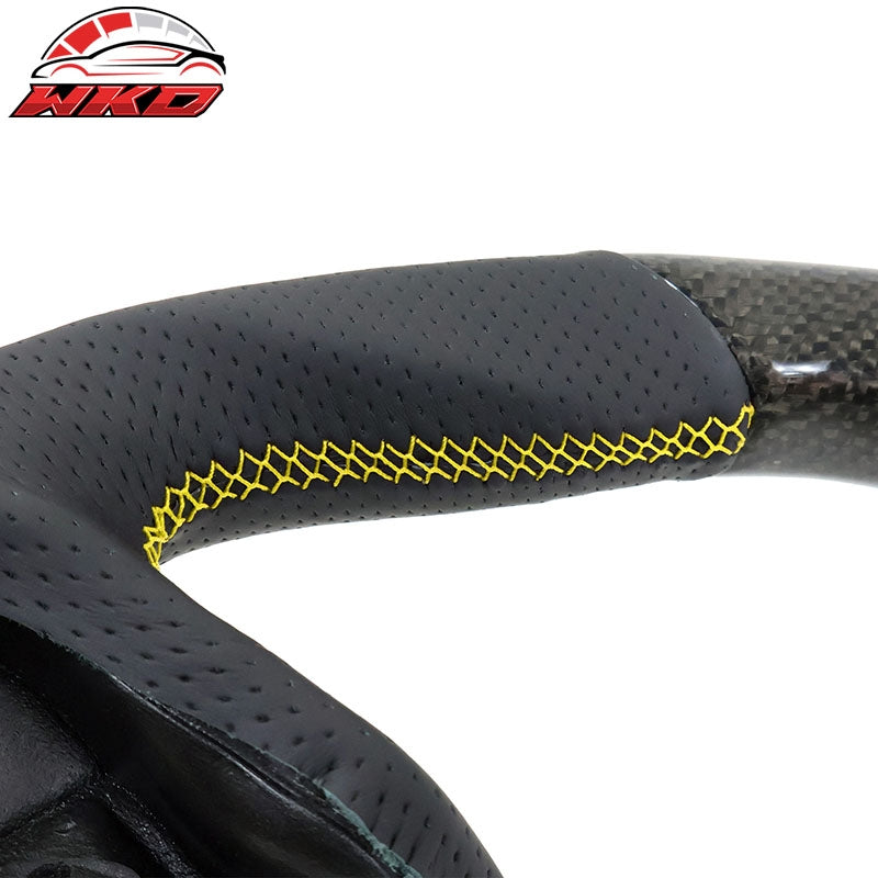 Fits 17-23 Impreza Carbon Fiber Leather Steering Wheel Yellow Stitch & Indicator