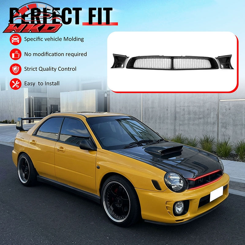 Fits 02-03 Subaru Impreza WRX STI Grille Mesh Hood Upper Grill Black Assembly