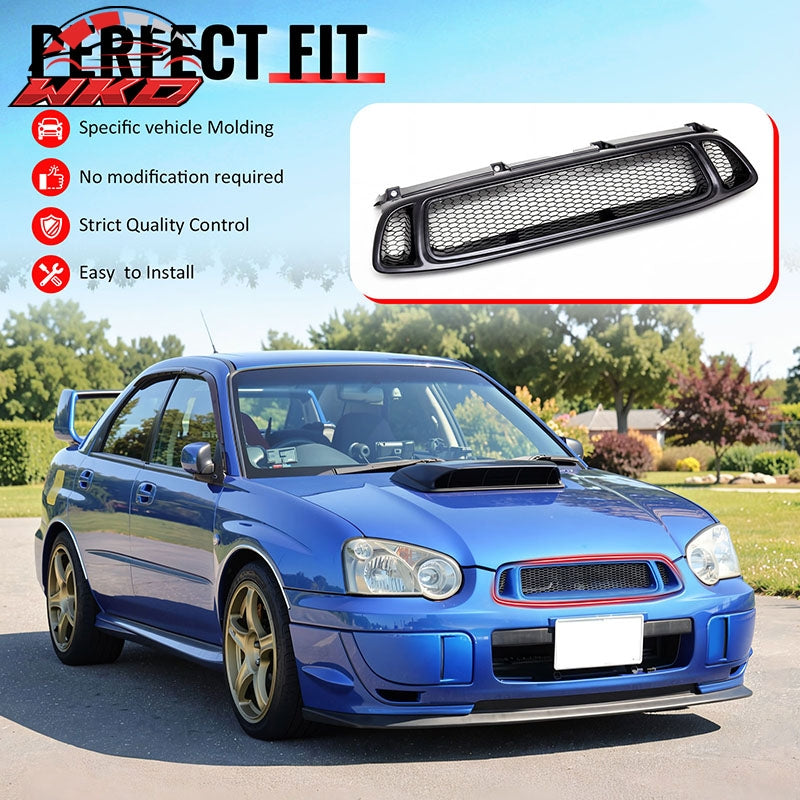 Fits 04-05 Subaru Impreza WRX STI Grille Mesh Hood Upper Grill Black Assembly