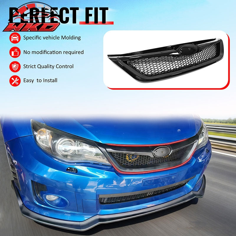 Fits 11-14 Subaru Impreza WRX & WRX STI Gloss Black Honeycomb Upper Grille ABS