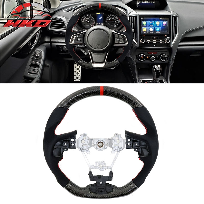 Fits 17-23 Subaru Impreza XV Steering Wheel Red Stitch W/Indicator Carbon Fiber