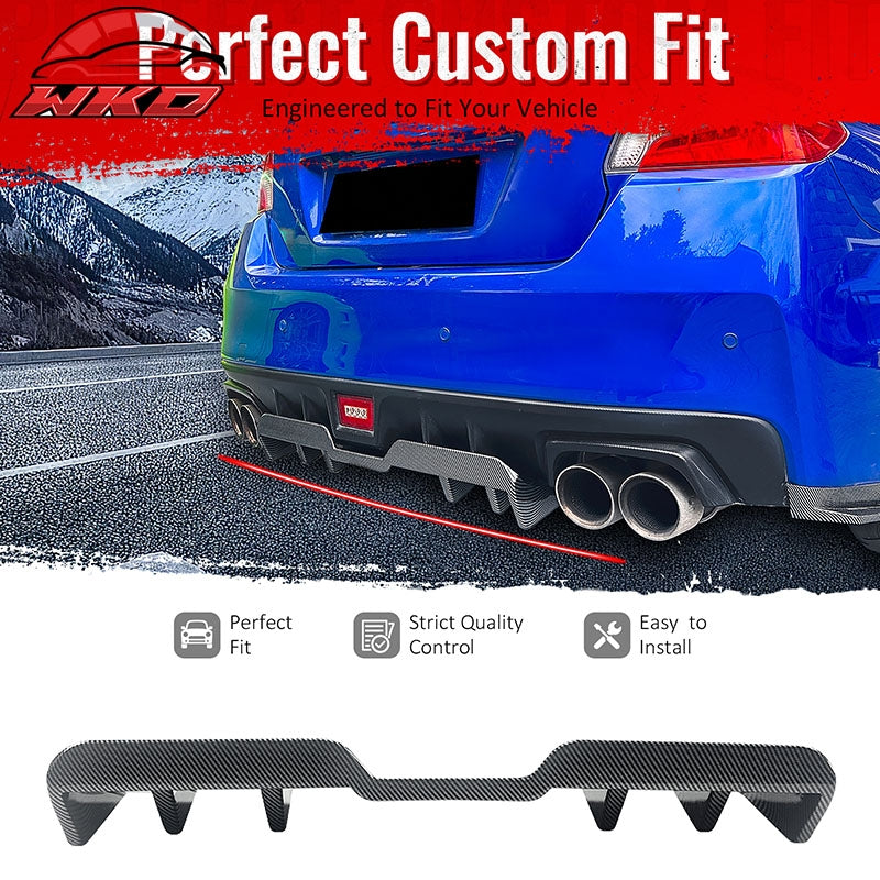 Fits 15-21 Subaru WRX HT Style 4-Fin Rear Bumper Diffuser ABS Carbon Fiber Print