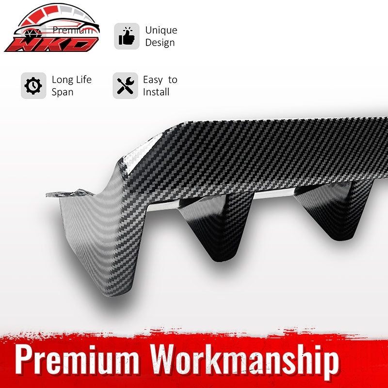 Fits 15-21 Subaru WRX HT Style 4-Fin Rear Bumper Diffuser ABS Carbon Fiber Print