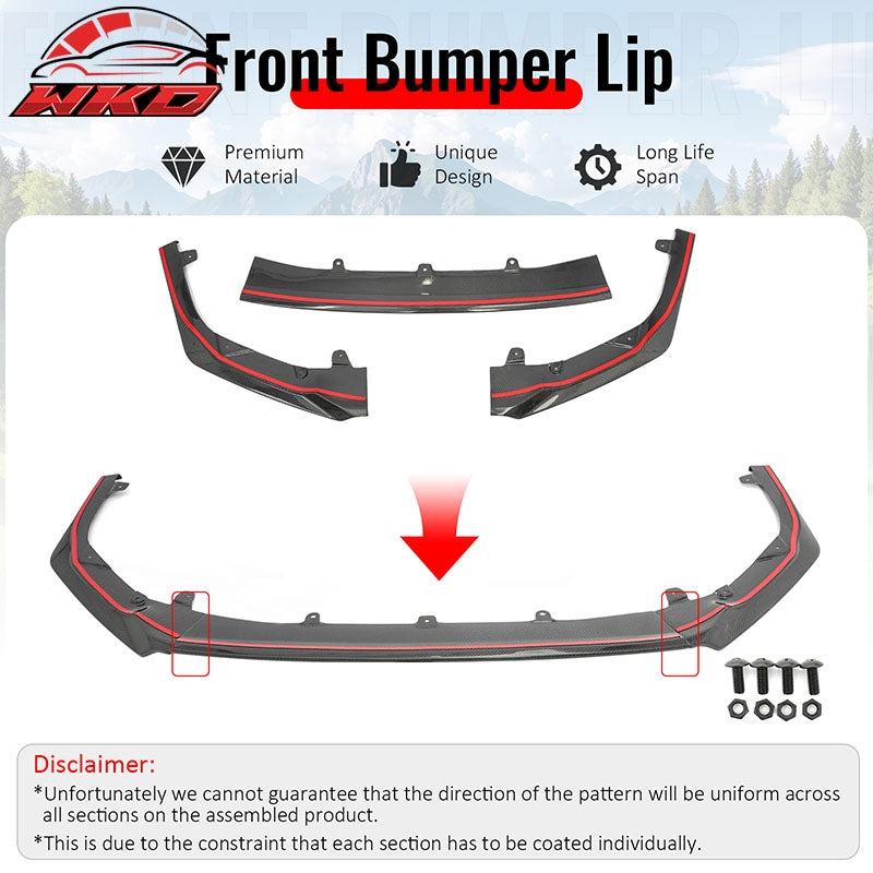 Wholesale 22-26 Subaru WRX STI Style Front Bumper Lip Spoiler Real Carbon Fiber 3PCS - Wikond Auto