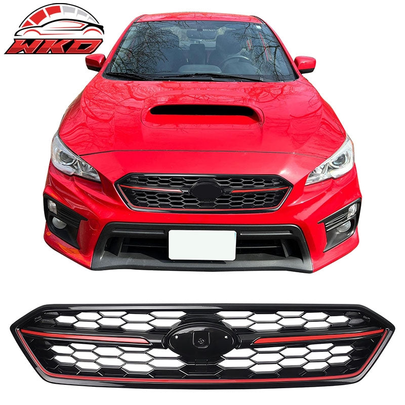 Wholesale 18-21 Subaru WRX STI Style Front Bumper Upper Grille Gloss Black W/Red Trim