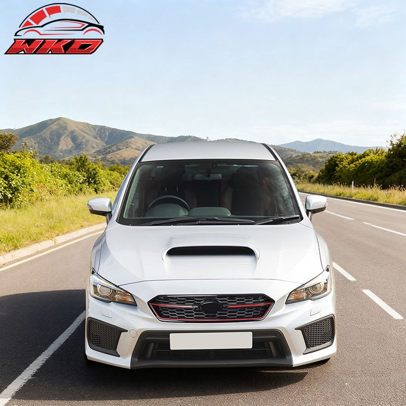 Fits 18-21 Subaru WRX STI Style Front Bumper Upper Grille Gloss Black W/Red Trim