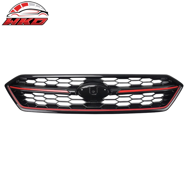 Fits 18-21 Subaru WRX STI Style Front Bumper Upper Grille Gloss Black W/Red Trim