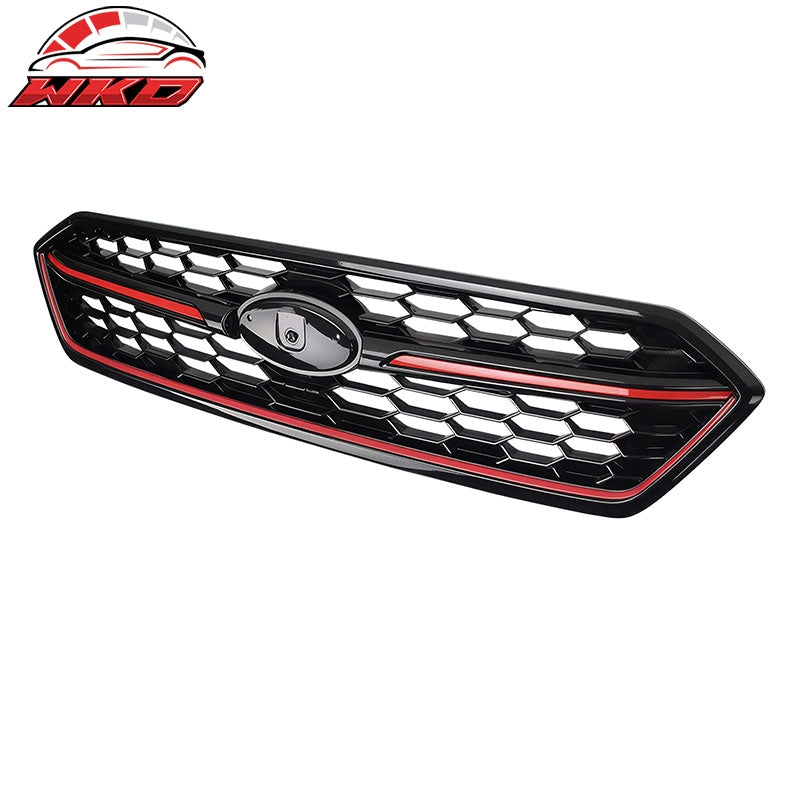 Fits 18-21 Subaru WRX STI Style Front Bumper Upper Grille Gloss Black W/Red Trim