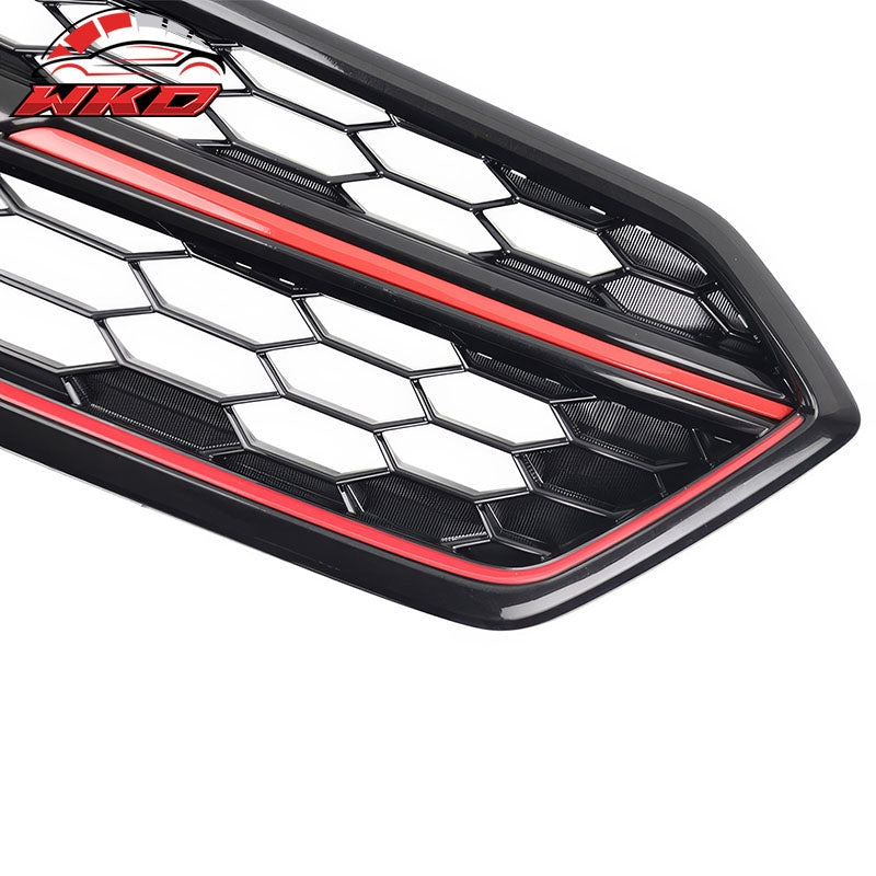 Fits 18-21 Subaru WRX STI Style Front Bumper Upper Grille Gloss Black W/Red Trim