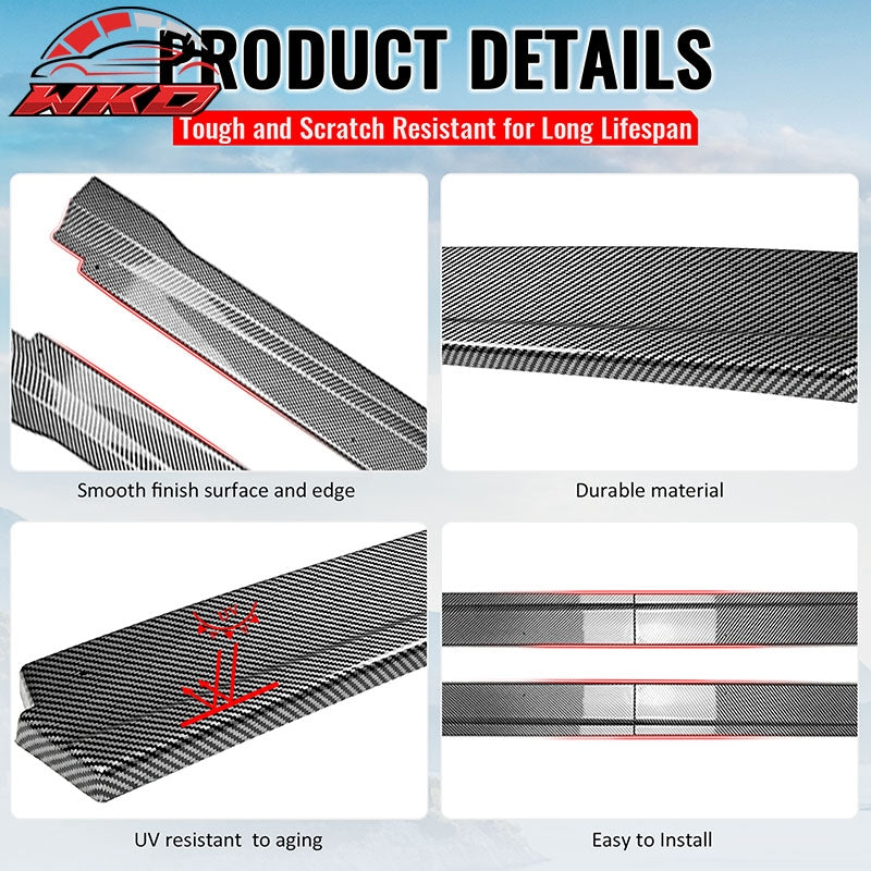 Fits 22-26 Subaru WRX STI Side Skirt Extension Molding Lip PP Carbon Fiber Print