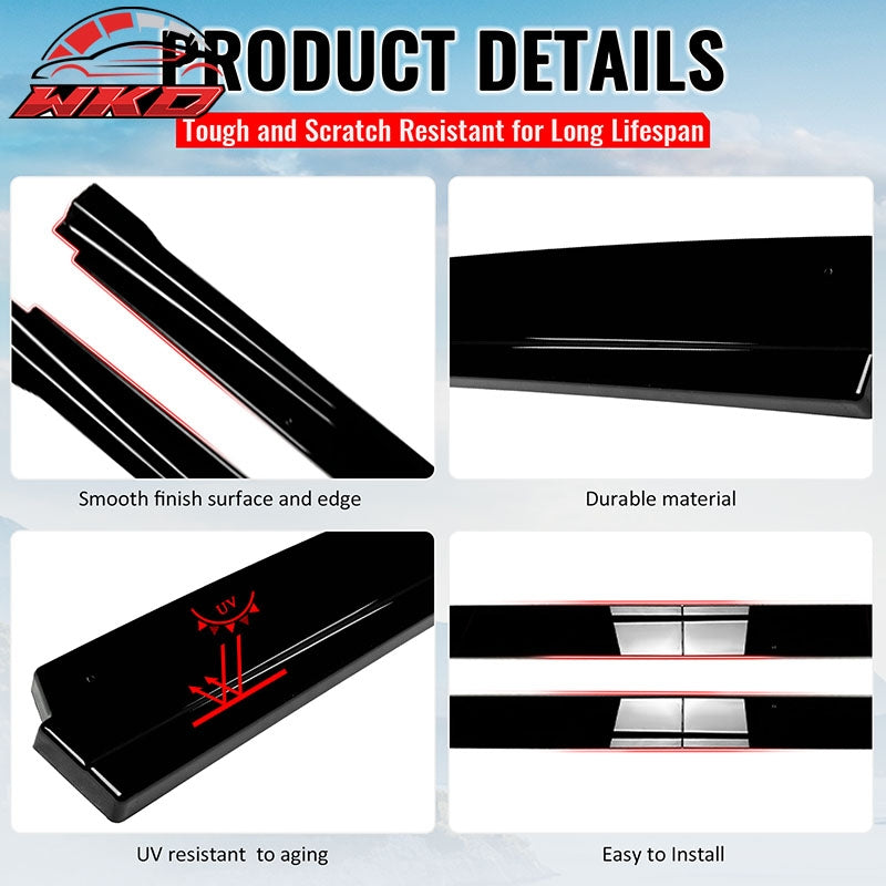 Fits 22-26 Subaru WRX STI Style Side Skirt Extension Molding Lip PP Gloss Black