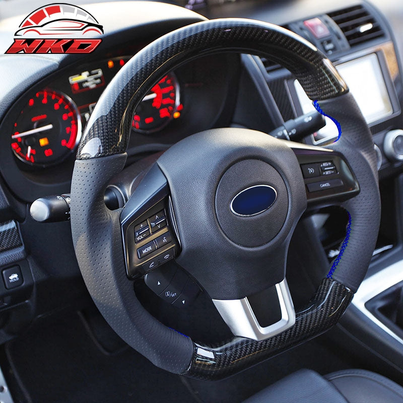 Fits 15-21 WRX & STI Steering Wheel CF + Perforated Leather + Blue Stitching