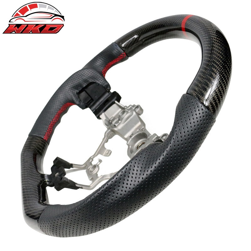 Fit 15-21 Subaru WRX & STI Steering Wheel CF+Perf Leather+Red Stitching+Red Line