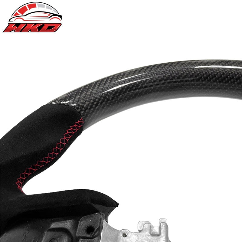 Fits 22-26 Subaru WRX Sedan Carbon Fiber Steering Wheel Alcantara W/ Red Stitch
