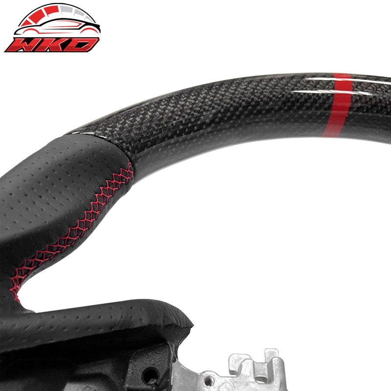 For 22-26 Subaru WRX Carbon Fiber Steering Wheel Leather W/ Red Stitch Indicator