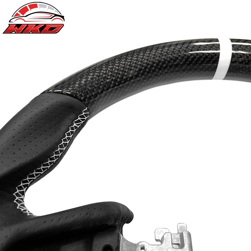 For 22-26 Subaru WRX Carbon Fiber Steering Wheel Leather White Stitch Indicator